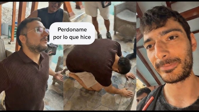 Antaurus arrodillado pidiendo perdón a Ice Poseidon en Carlitos TV
